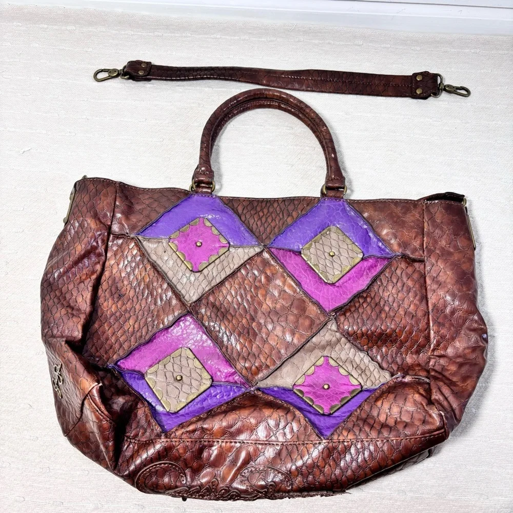 Jessica Simpson Vintage Leather Retro Y2K Brown & Purple Bag, Shoulder Bag - Picture 11 of 16